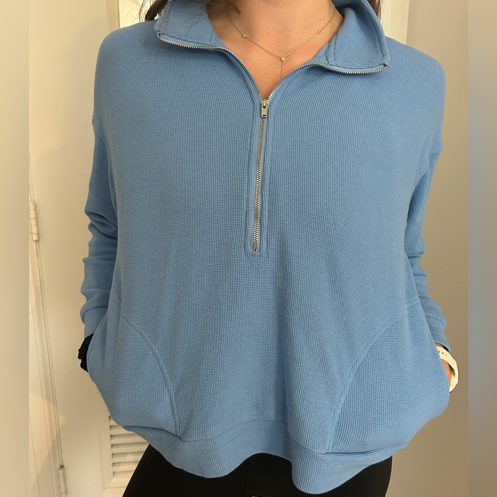 ACOA Light Blue Half-Zip Waffle Pullover Sweatshirt